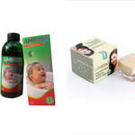 Nước tắm gội trẻ em Amibebe Pro (bên trái) và kem trắng da, ngừa mụn, mờ vết thâm LYNSHAO (bên phải)