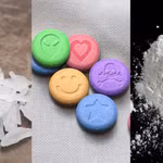 Lần lượt từ trái sang là Methamphetamine (ma túy đá), MDMA (thuốc lắc) và Ketamine (ke)