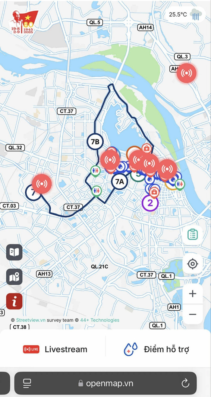 OpenMap.vn hiển thị các địa điểm phát sóng trực tiếp tuyến đường diễu hành với biểu tượng livestream màu đỏ 33142bdf-0bfc-4ea7-a9dd-f2e8854b304e-5217.jpg