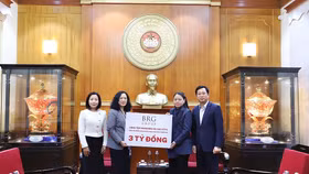 Bà Nguyễn Hoàng Yến, Phó Tổng Giám đốc Tập đoàn BRG đại diện trao tặng ủng hộ qua Ủy ban Trung ương Mặt trận Tổ quốc Việt Nam