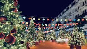 Vườn thông khổng lồ tại Danko City được trang trí bắt mắt, thu hút sự chú ý của người dân trong mùa Giáng sinh 2024