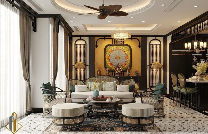 Chất liệu trong nội thất Indochine là một ngôn ngữ kể chuyện về những câu chuyện bản địa. Nguồn: DGHome 9-5656.jpg