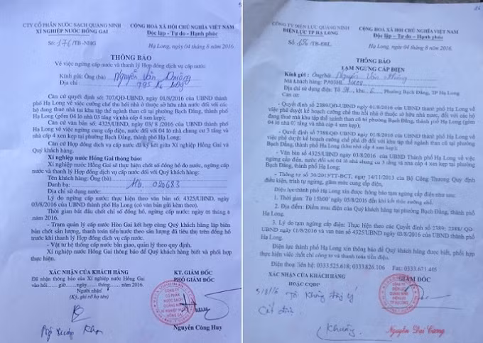 Các thông báo cắt điện, nước lần lượt được các cơ quan chức năng căn cứ quyết định của UBND TP Hạ Long ban hành.