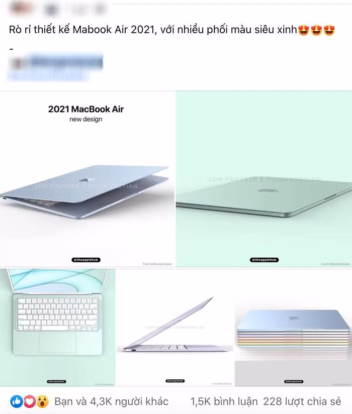Thông tin MacBook Air 2021 có thể sẽ có 7 màu sắc khiến nhiều người xôn xao (Ảnh chụp màn hình)