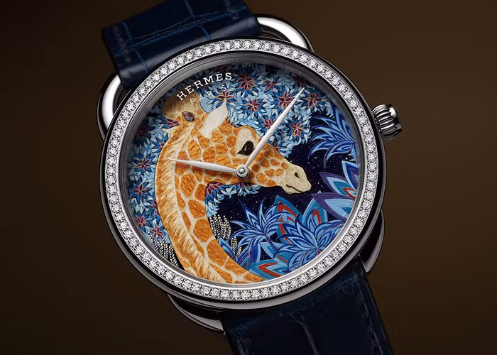 195 mảnh gỗ khảm thủ công trên mặt đồng hồ Hermès Arceau The Three Graces