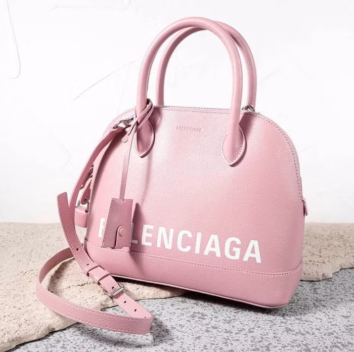 túi xách Balenciaga Ville hồng phối chữ trắng