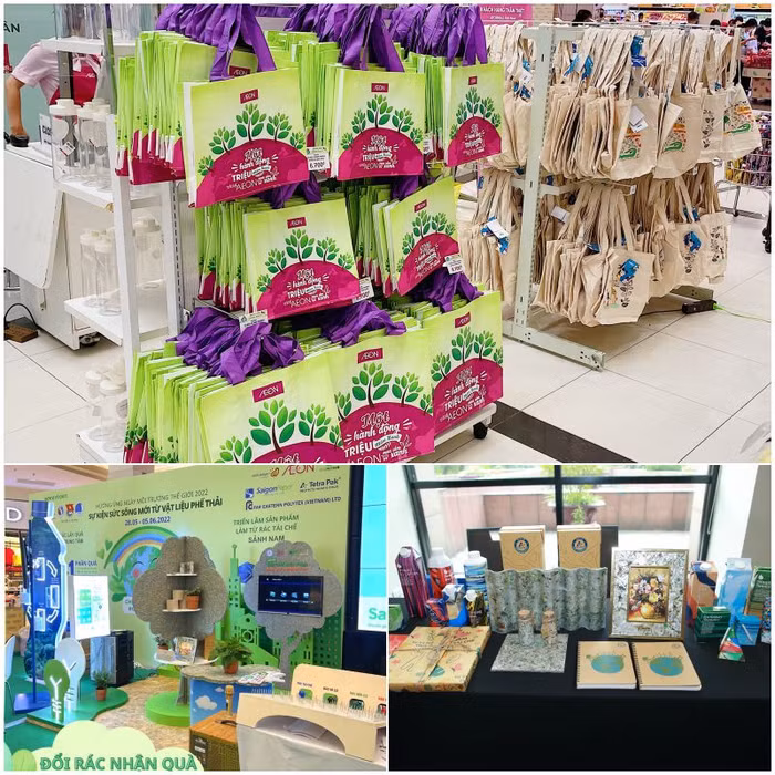 Vỏ hộp giấy sau khi thu gom sẽ được Aeon cùng các đối tác tái chế và xử lý triệt để nhằm tái chế thành các sản phẩm hữu ích như bàn, ghế, giấy công nghiệp, sổ ghi chép, tấm lợp và tấm phẳng sinh thái...