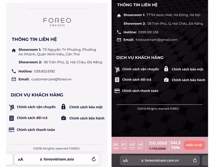 Hai cửa hàng có cùng một địa chỉ liên hệ là 58 Trần Phú, Hải Châu, Đà Nẵng