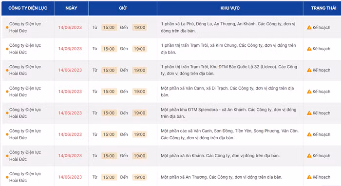 lịch cắt điện