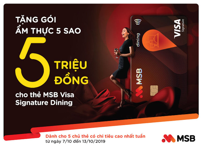 MSB tặng gói ẩm thực 5 triệu đồng cho chủ thẻ Visa Signature Dining