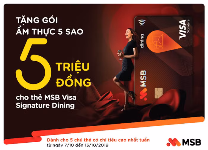 MSB tặng gói ẩm thực 5 triệu đồng cho chủ thẻ Visa Signature Dining