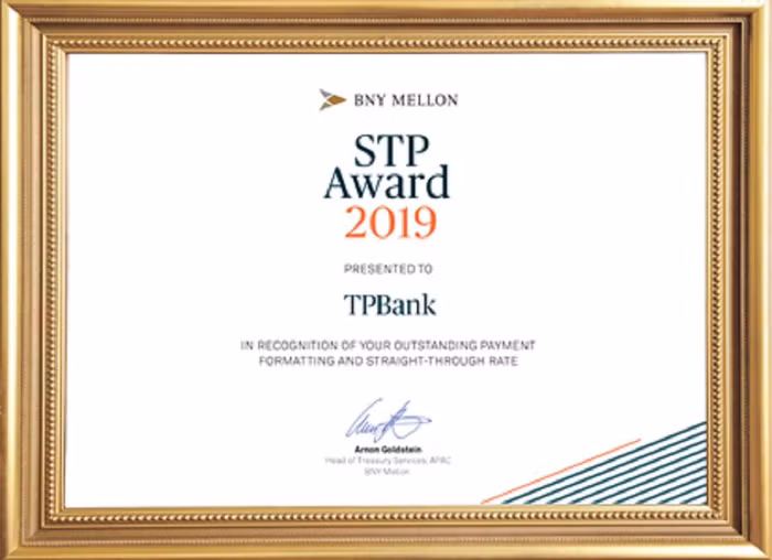 Giải thưởng Chất lượng thanh toán quốc tế xuất sắc được Ngân hàng Bank of New York Mellon - Mỹ trao tặng