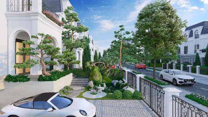 Các căn biệt thự tại Thảo Viên Villas được bao quanh bởi hàng cây xanh rợp bóng mát mang lại hơi thở của thiên nhiên