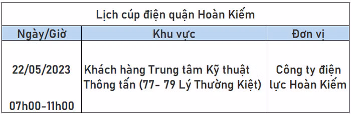 lịch cắt điện