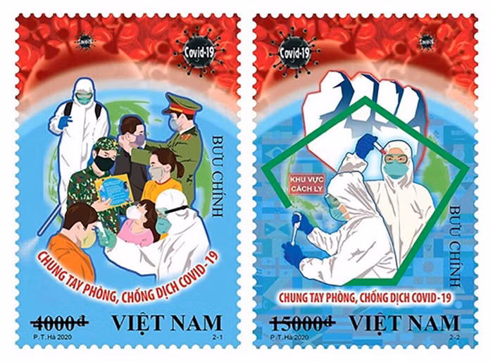Mẫu bộ tem “Chung tay phòng, chống dịch COVID-19”