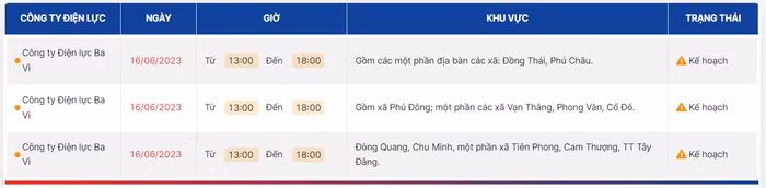 lịch cắt điện