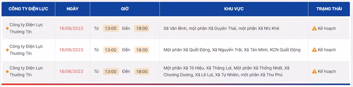 lịch cắt điện