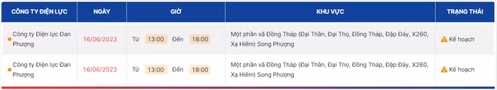 lịch cắt điện