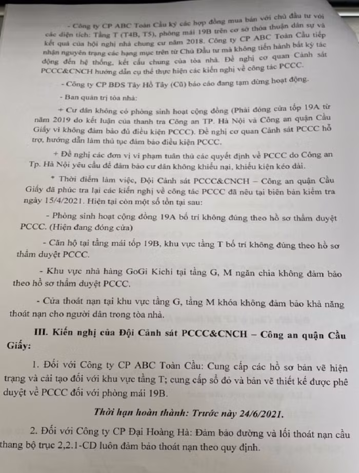 Biên bản làm việc của Đội Cảnh sát PCCC&amp;CNCH – Công an quận Cầu Giấy