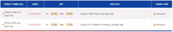 lịch cắt điện