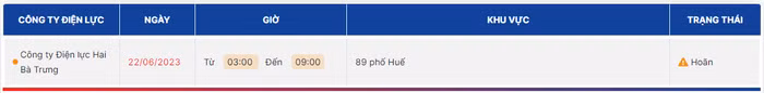 lịch cắt điện