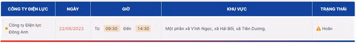 lịch cắt điện