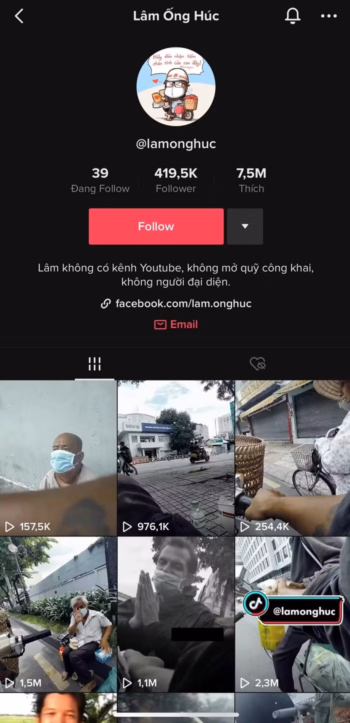 Tài khoản Tiktok Lâm Ống Húc nhận được rất nhiều sự quan tâm của cộng đồng mạng