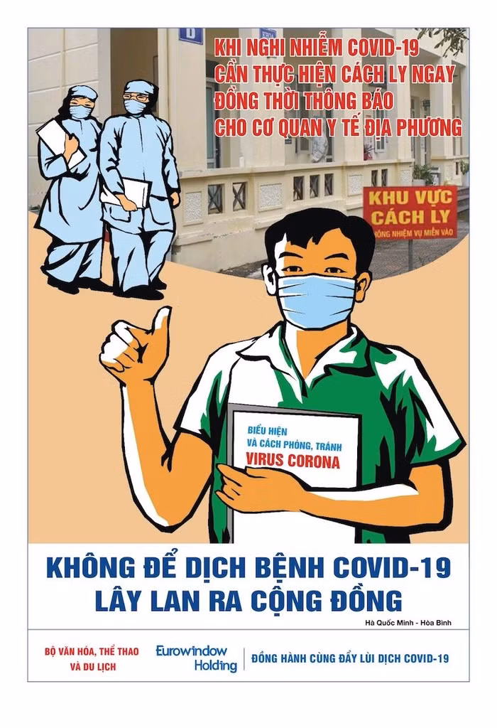 Tác phẩm tranh “Không để dịch bệnh COVID-19 lây lan cộng đồng” của họa sĩ Hà Quốc Minh
