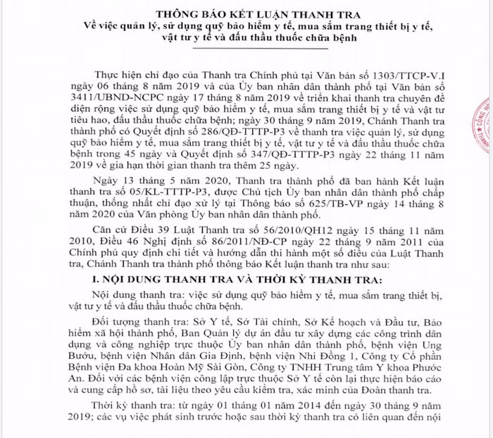 Thanh tra TP.HCM chỉ ra nhiều sại phạm của bệnh viện Ung Bướu liên quan đến việc quản lý, sử dụng quỹ bảo hiểm y tế, mua sắm trang thiết bị y tế, vật tư y tế và đấu thầu thuốc chữa bệnh