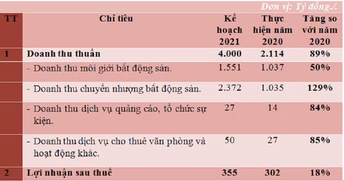 Kế hoạch kinh doanh dự kiến năm 2021