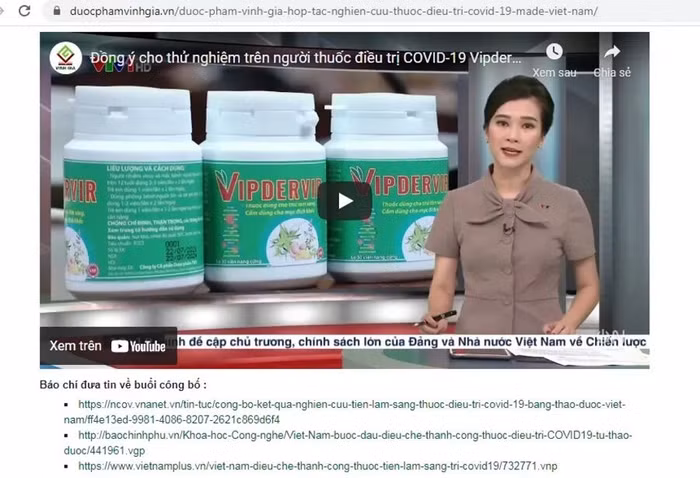 Website của Công ty cổ phần Dược phẩm Vinh Gia