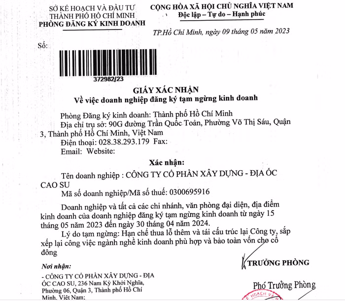 tạm ngừng kinh doanh