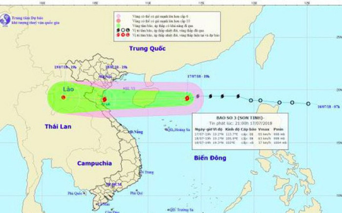 Bão Sơn Tinh hướng vào các tỉnh từ Hải Phòng - Hà Tĩnh