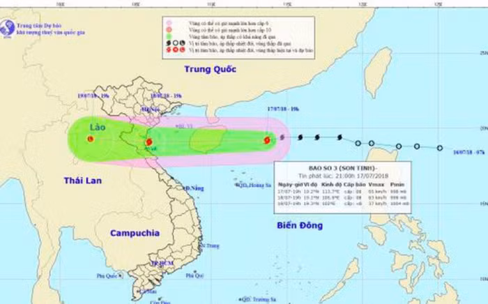 Bão Sơn Tinh hướng vào các tỉnh từ Hải Phòng - Hà Tĩnh