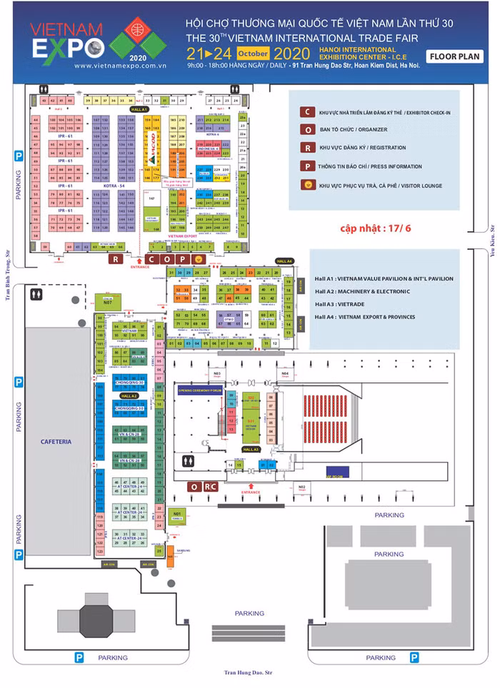 Sơ đồ bố trí gian hàng hội chợ VIETNAM EXPO 2020 (Khu gian hàng VACOD được đánh dấu màu vàng đậm)
