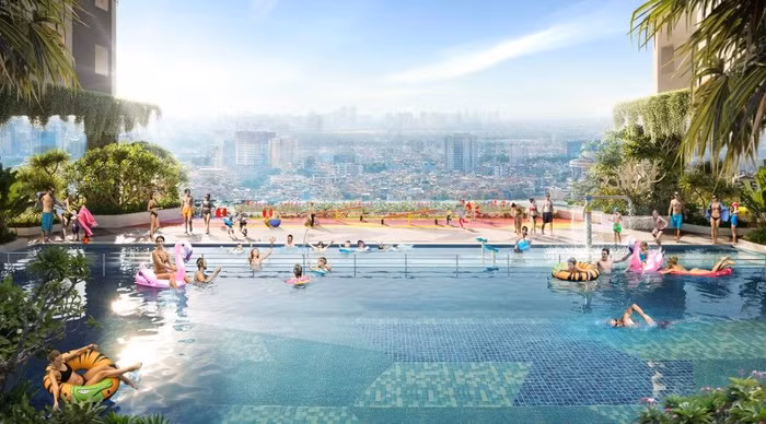 Hồ bơi sky pool tại tầng 5 của dự án Moonlight Centre Point mang lại nhiều trải nghiệm mới lạ cho cư dân. Ảnh: Hưng Thịnh Land