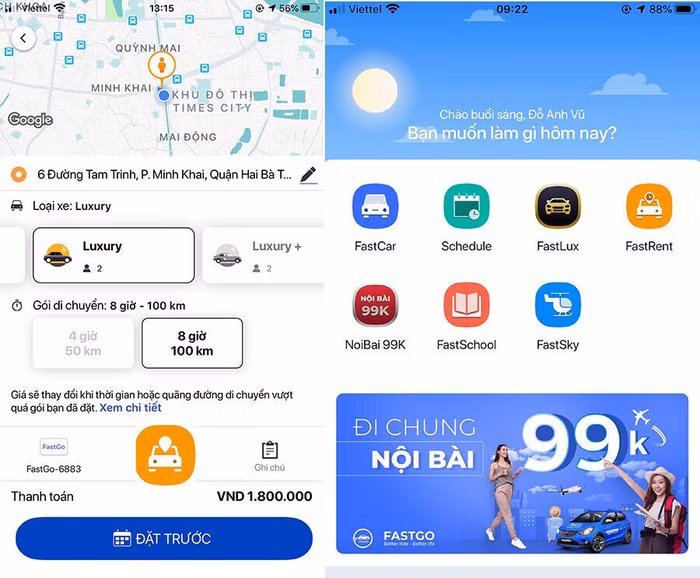 Khách hàng tại Hà Nội đi sân bay Nội Bài chỉ mất 99.000 VNĐ/người qua nếu đặt xe qua ứng dụng FastGo