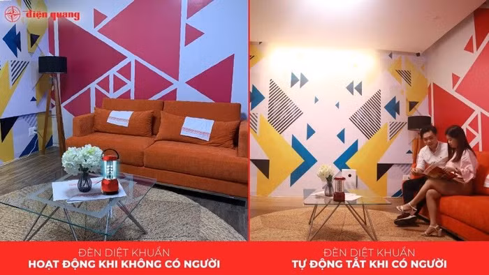 Đèn LED diệt khuẩn của Điện Quang được tích hợp công nghệ cảm biến tự động bật/tắt thông minh, an toàn với sức khỏe người dùng.