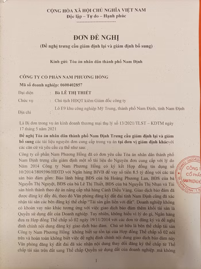 Đề nghị trưng cầu giám định lại và giám định bổ sung của Bị đơn
