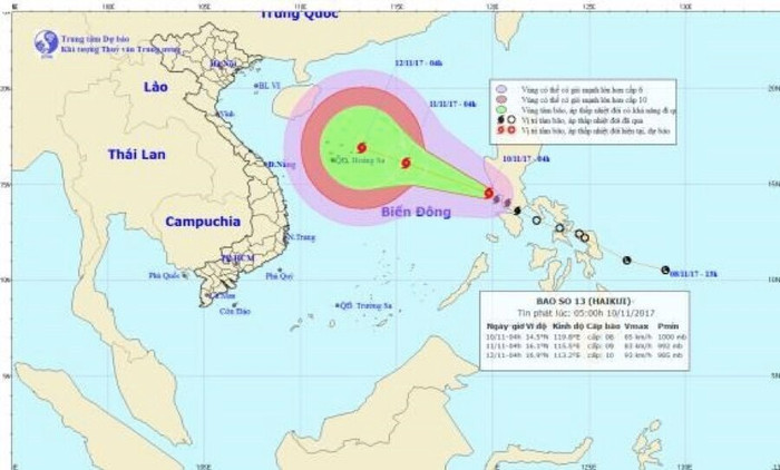 Cơn bão số 13 giật cấp 10 đi vào Biển Đông và khả năng mạnh thêm