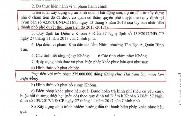 Thi công chậm tiến độ, chủ đầu tư Dự án Vision bị phạt 275 triệu đồng ảnh 1 Thi công chậm tiến độ, chủ đầu tư Dự án Vision bị phạt 275 triệu đồng ảnh 1