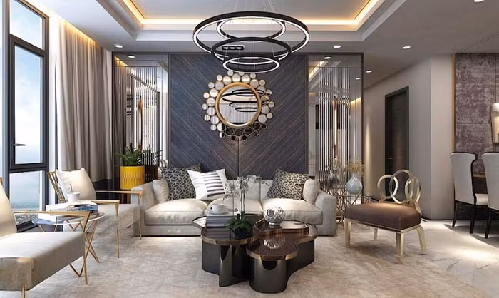 Nội thất căn hộ Sunshine City có những chi tiết dát vàng tinh xảo.