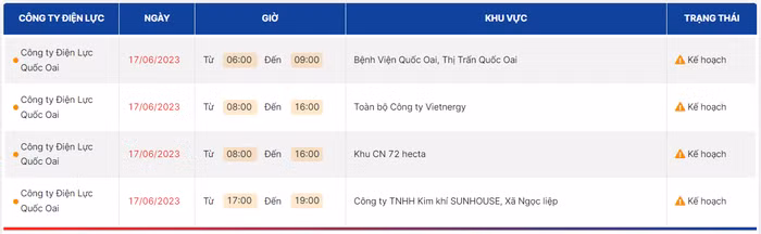 lịch cắt điện