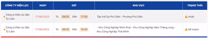 lịch cắt điện