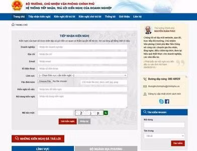 Lập Tổ công tác tiếp nhận, xử lý phản ánh, kiến nghị của DN trên Cổng TTĐT Chính phủ