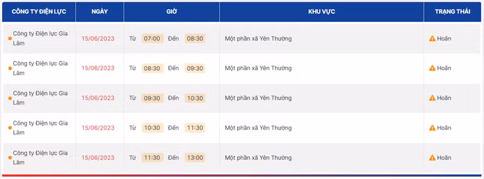 lịch cắt điện