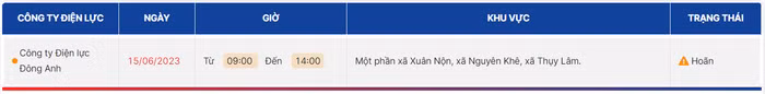 lịch cắt điện