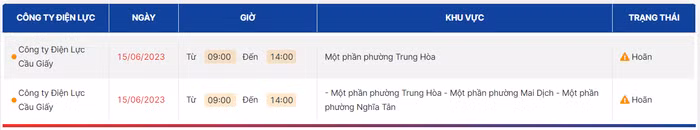 lịch cắt điện
