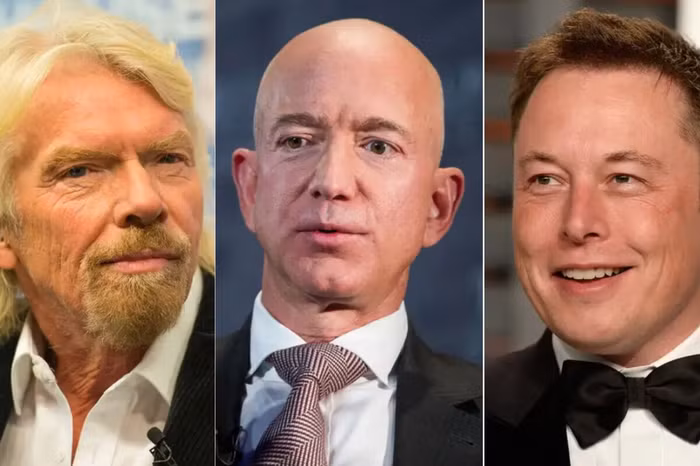 "Cuộc đua không gian" của ba tỷ phú công nghệ Richard Branson, Jeff Bezos và Elon Musk (từ trái sang).