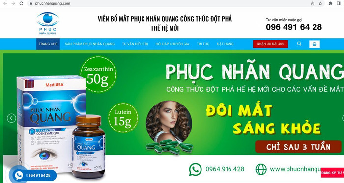 Nhiều website “nổ” công dụng sản phẩm Phục nhãn quang như thuốc chữa bệnh